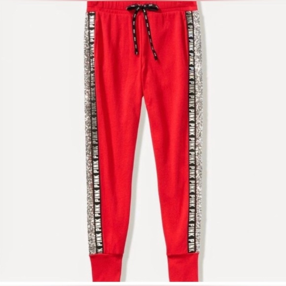 PINK VS RED BLING HOODIE / JOGGERS OUTFIT SET L - Picture 13 of 13